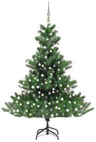 Albero Natale Artificiale Nordmann Con Led Palline Verde 210 Cm /