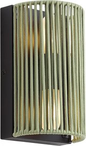 Lampada da parete Japandi verde con nero e corda IP44 - Jayla