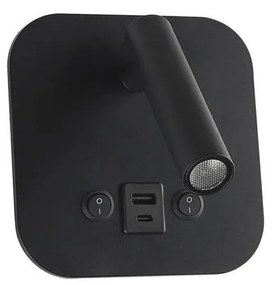 Faretto da parete LED orientabile con porta USB LED/8W/230V 3000K nero