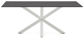 Kave Home - Tavolo Argo di vetro nero opaco e gambe in acciaio con finitura bianca 200 x 100 cm