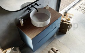 Mobile bagno sky blue 80x45 Mango due cassetti soft close con top noce e lavabo tondo da appoggio in ceramica lucida