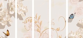 Quadri 5 pezzi – Natura morta vintage con farfalla