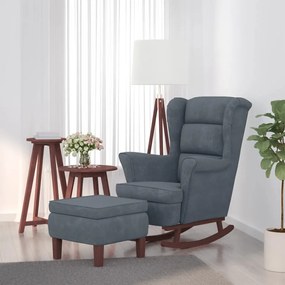 Poltrona A Dondolo Gambe Legno E Sgabello Grigio Scuro Velluto /