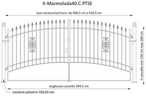Cancello manuale con serratura elettrica Marmolada in ferro, apertura centrale, L 408.5, H 165-195 cm, di colore ruggine
