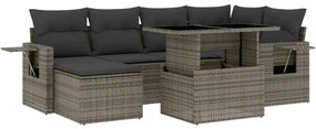 Set divani da giardino 7 pz con cuscini grigio in polyrattan