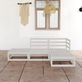 Set Divani da Giardino 4 pz Bianco in Legno Massello di Pino