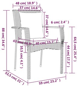 Set da Pranzo da Giardino 3 pz con Cuscini in Polyrattan Grigio