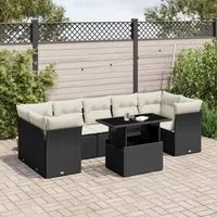 Set Divani da Giardino con Cuscini 8 pz Nero in Polyrattan 3266396