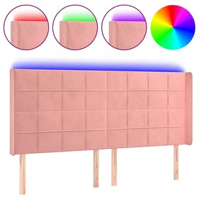 Testiera a led rosa 183x16x118/128 cm in velluto