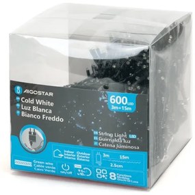 Aigostar - Catena LED natalizia da esterno 600xLED/8 funzioni 18m IP44 bianco freddo