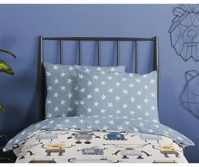 Set copripiumino e federa da bambini blu/beige in cotone per letto singolo 140x200 cm Robo – Good Morning