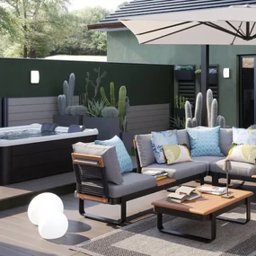Salotto da giardino angolare Calypso NATERIAL in alluminio bianco con cuscini in poliestere grigio per 5 persone