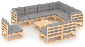 Set divani da giardino 10 pz con cuscini legno massello di pino