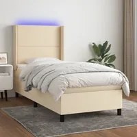 Letto a Molle con Materasso e LED Crema 90x200 cm in Tessuto 3138210