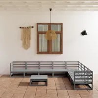 Set Divani da Giardino 9 pz Grigi in Legno Massello di Pino 3075841