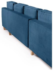 Divano angolare blu allungabile (con penisola a sinistra/a forma di "U") con rivestimento in velluto a coste Tori – Bonami Selection