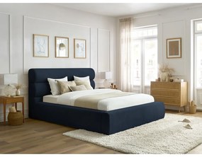 Letto matrimoniale imbottito blu scuro con contenitore a griglia 180x200 cm Jagna - Bobochic Paris