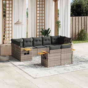 Set divano da giardino 9 pz con cuscini grigio in polyrattan