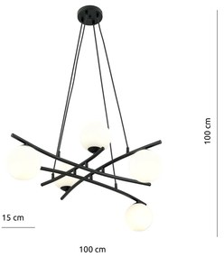 Lampadario Moderno Cadmo Acciaio Nero Bianco 5 Luci E14 Ip20