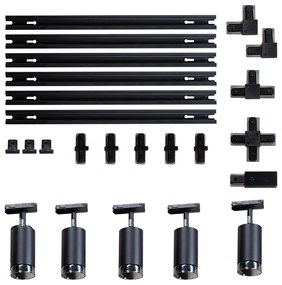 Sistema di illuminazione su binario moderno con 5 faretti neri fumé monofase - Iconic Jeana