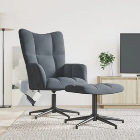 Sedia Relax Con Poggiapiedi Grigio Scuro İn Velluto /