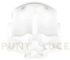 Compo plafoniera 6 luci attacco e27 l.56cm in vetro soffiato bianco