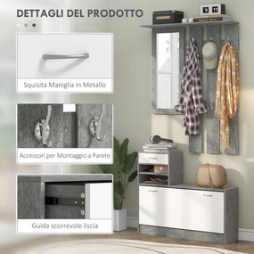 Mobile Guardaroba per Ingresso con Specchio Appendiabiti e Scarpiera Regolabile Grigio...
