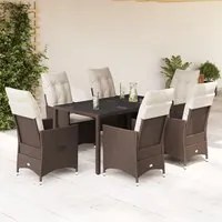 Set da Pranzo da Giardino 7pz con Cuscini in Polyrattan Marrone 3276772