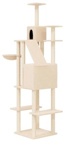 Albero per gatti con tiragraffi in sisal crema 201 cm
