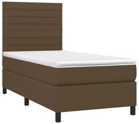 Letto a molle materasso e led marrone scuro 90x190cm in tessuto