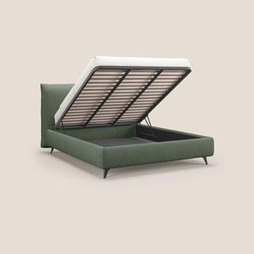 EROS letto imbottito in piuma con vano contenitore in pregiato e fresco bouclet smacchiabile T16 verde