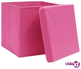 vidaXL Contenitori con Coperchi 4 pz 28x28x28 cm Rosa