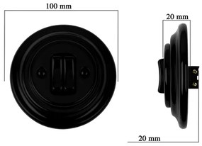 Bohemia-Design - Interruttore doppio in porcellana stile retrò con cornice n. 5, nero