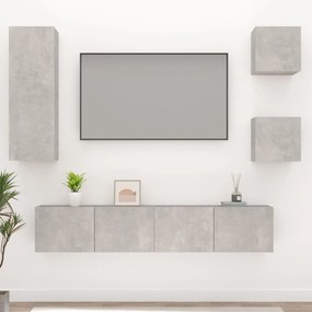 Set Di Mobili Porta Tv 5 Pz Grigio Cemento İn Legno Multistrato /