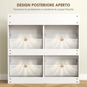 Scarpiera Slim 98x19,2x95,3 cm con 4 Ante a Ribalta e 2 Cassetti in Legno Bianco...