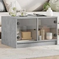 Tavolino da Salotto con Ante in Vetro Grigio Cemento 68x50x42cm 836367