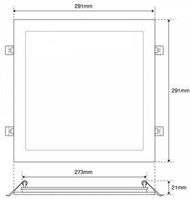 Pannello LED Quadrato 30W Foro 280x280mm 3.000lm no Flickering Colore  Bianco Naturale 4.000K