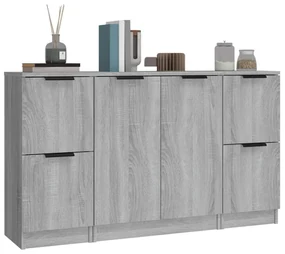 Credenze 3 pz grigio sonoma in legno multistrato