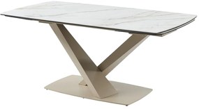 Tavolo da pranzo allungabile da 6 a 10 coperti in Ceramica e Metallo Effetto marmo Bianco e Beige - MALENA di Pascal MORABITO