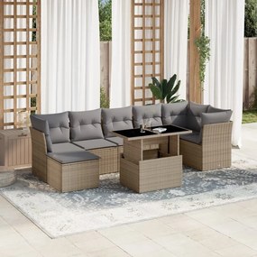 Set divano da giardino 8 pz con cuscini beige in polyrattan