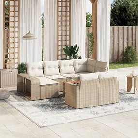 Set divani da giardino 11 pz con cuscini beige in polyrattan