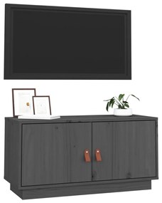 Mobile porta tv grigio 80x34x40 cm in legno massello di pino