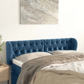 Testiera Ad Orecchio Blu Scuro 147x23x78/88 Cm İn Velluto /