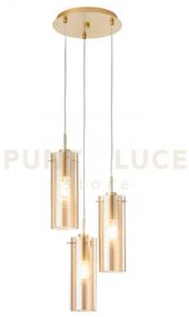 Lampadario a sospensione magic oro e ambra 3 luci attacco e27 27,3x...