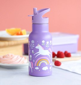 A Little Lovely Company - borraccia in acciaio inox, 350 ml - unicorni e arcobaleno