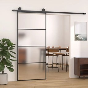 Porta Scorrevole Vetro Smerigliato Esg Alluminio 90x205 Cm Nera /