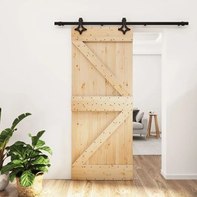 Porta Scorrevole Con Set Hardware 85x210 Cm Legno Massello Pino /