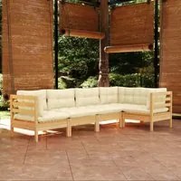 Set Divani da Giardino 5 pz con Cuscini Crema in Massello di Pino cod mxl 41334