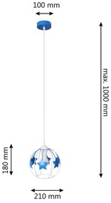 Lampadario a sospensione per bambini STARS 1xE27/15W/230V blu/bianco