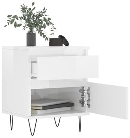 Comodini 2pz Bianco Lucido 40x35x50 cm in Legno Multistrato